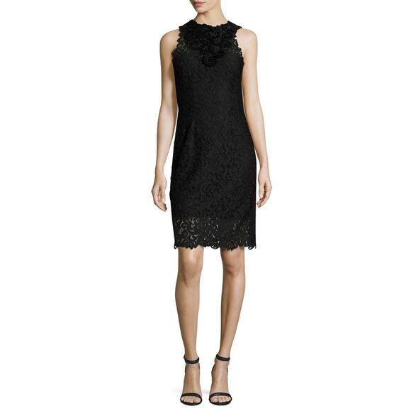 Elie Tahari 10 Donna Beaded Collar Lace Sheath Black - Picture 1 of 5
